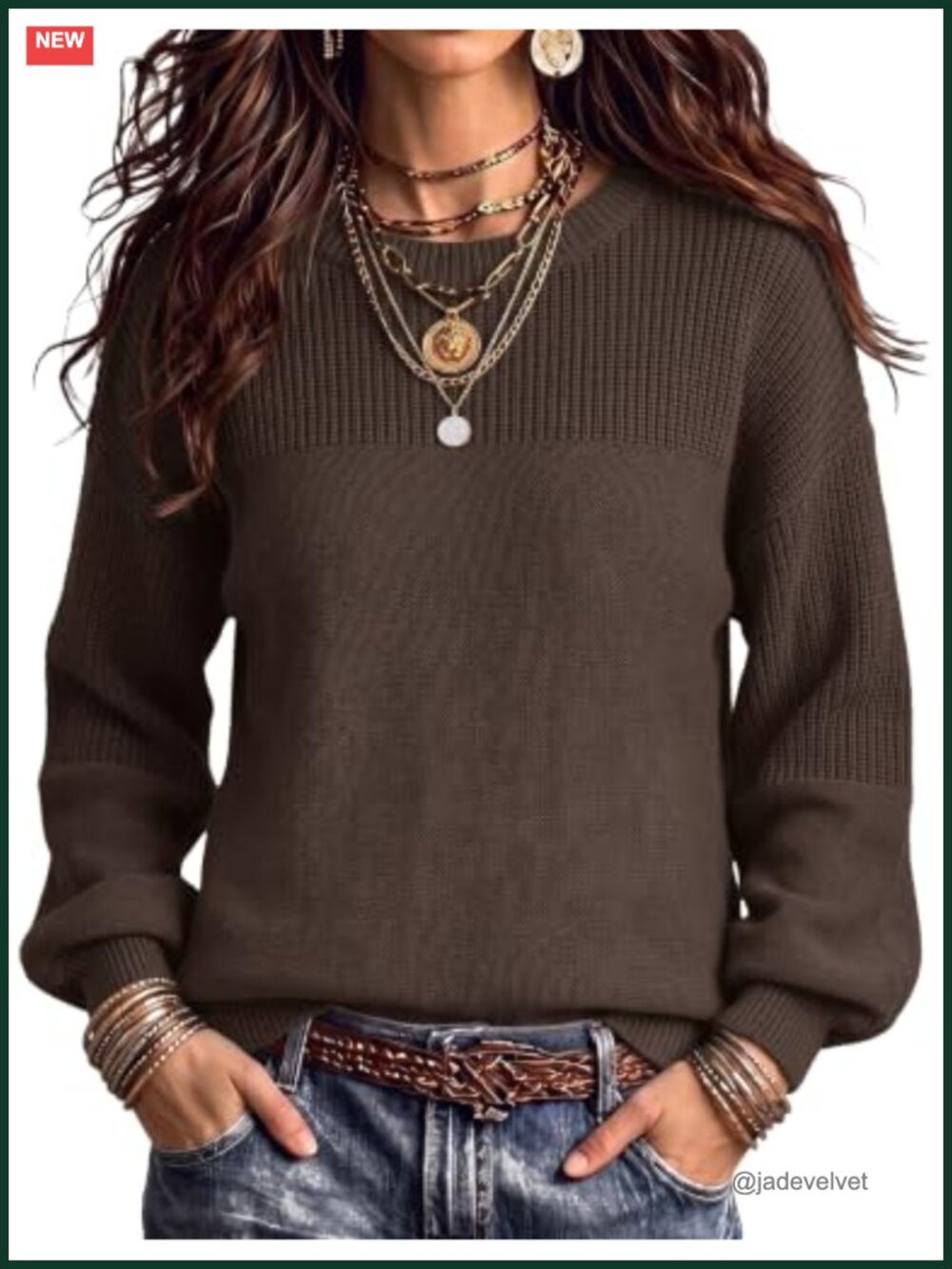 Chunky Knit Cotton Pullover Sweater Loose Fit Crew Neck Casual Fall